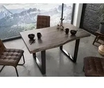 Baumtisch Akazie 140x90x77 grau lackiert / U-Beine anthrazit gl&auml;nzend FREEFORM...