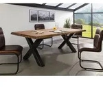 Baumtisch Sheesham 220x100x77 grau gebeizt / X-Beine anthrazit gl&auml;nzend...