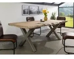 Baumtisch Mango 180x90x77 beige lackiert / X-Beine silber matt FREEFORM 5