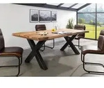 Baumtisch Sheesham 180x90x77 natur sandgestrahlt / X-Beine anthrazit gl&auml;nzend