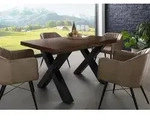 Baumtisch Akazie 140x90x77 braun lackiert / X-Beine anthrazit gl&auml;nzend...