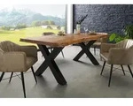 Baumtisch Akazie 220x100x77 Akazie natur lackiert / X-Beine anthrazit matt...