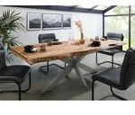 Baumtisch Sheesham 240x100x77 natur sandgestrahlt / Kreuzgestell silber matt...