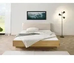 Bett Fichte 180x200x85 natur gebeizt / ge&ouml;lt, Kopfteil beige FICHTELBERG #139