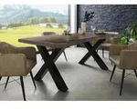 Baumtisch Akazie 180x90x77 grau lackiert / X-Beine anthrazit gl&auml;nzend FREEFORM...