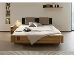 Bett inkl. Nachttisch links und Kopfteilkissen taupe Wildeiche 180x200x86 natur