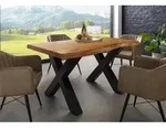 Baumtisch Akazie 140x90x77 Akazie natur lackiert / X-Beine anthrazit gl&auml;nzend