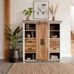 Highboard Mango 142x45x147 wei&szlig; lackiert RAILWAY #562
