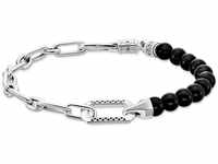 Armband mit schwarzen Onyx-Beads und Kettengliedern Silber