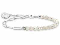 Member Charm-Armband mit weißen Perlen und Charmista Coin Silber