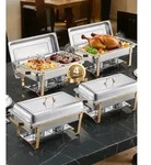 VEVOR Chafing Dish Set Speisenw&auml;rmer Edelstahl mit 2 Pfannen in voller Gr&ouml;&szlig;e (7,5