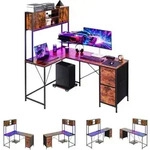 VEVOR Gaming-Schreibtisch L-F&ouml;rmig, Ecktisch mit LED-Beleuchtung, 1,58 m