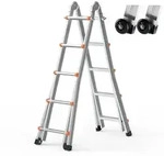 VEVOR Teleskopleiter mit A-Rahmen, 5120 mm, kompakte Aluminium-Ausziehleiter,