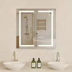 VEVOR beleuchteter Medizinschrank mit Spiegel (65 x 65 cm), Einbau- oder Wandmontage,