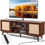 VEVOR Rattan-TV-St&auml;nder 191cm Fernseher Boho-TV-Schrank Fernsehschrank Walnuss