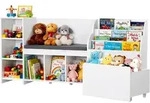 VEVOR Kinderregal mit Sitzbank & R&uuml;ckenlehne & B&uuml;cherregal & Spielzeug-Organize,