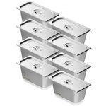 VEVOR 8er-Pack Hotelpfannen, 1/3 Anti-Stau-Dampfpfanne mit Deckel, 0,8 mm dicke