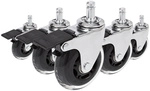 5x ROLO SKATE CT 11mm/75mm | mit Feststellbremse | Hartb&ouml;den - Stuhlrollen Silber /