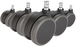 5x ROLO No-Noise 11mm/75mm | Hartb&ouml;den - Stuhlrollen Schwarz