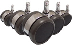 5x ROLO LUX 11mm/65mm | Hartb&ouml;den - Stuhlrollen Schwarz / Silber