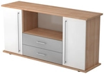 KAPA SB | Sideboard | mit T&uuml;ren + Sch&uuml;ben - Nussbaum/Wei&szlig; Relinggriff Kunststoff