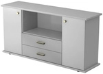 KAPA SB | Sideboard | mit T&uuml;ren + Sch&uuml;ben - Grau Streifengriff Kunststoff