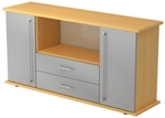KAPA SB | Sideboard | mit T&uuml;ren + Sch&uuml;ben - Buche/Silber Relinggriff Kunststoff