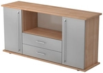 KAPA SB | Sideboard | mit T&uuml;ren + Sch&uuml;ben - Nussbaum/Silber Relinggriff Kunststoff