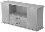 KAPA SB | Sideboard | mit T&uuml;ren + Sch&uuml;ben - Grau/Silber Streifengriff Kunststoff
