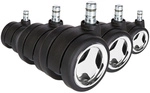 5x ROLO GAME No-Noise 11mm/60mm | Hartb&ouml;den - Stuhlrollen Chrom/Schwarz