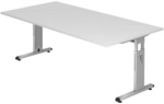 MEGA 2E S | Schreibtisch - 200 x 100 h&ouml;henverstellbar Wei&szlig;/Silber