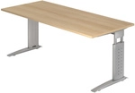 UNDA 19 S | Schreibtisch - 180 x 80 Eiche/Silber h&ouml;henverstellbar