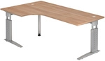 UNDA 82 S | Schreibtisch - 200 x 120 Nussbaum/Silber h&ouml;henverstellbar