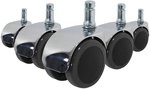 5x ROLO LUX 11mm/50mm | Hartb&ouml;den - Stuhlrollen Schwarz / Silber