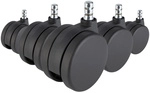 5x ROLO No-Noise 11mm/75mm | Teppichb&ouml;den - Stuhlrollen Schwarz