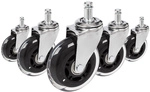 5x ROLO SKATE CT 11mm/75mm | Hartb&ouml;den - Stuhlrollen Silber / transparent