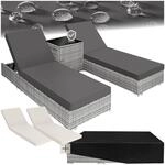 tectake&reg; 2er Set Aluminium Rattan Sonnenliegen, wetterfest und UV-best&auml;ndig, Tisch