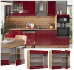 Vicco H&auml;ngeglasschrank K&uuml;chenschrank K&uuml;chenm&ouml;bel Fame-Line Eiche Rot Bordeaux