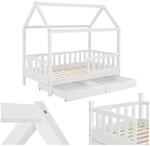 Juskys Kinderbett Marli 80 x 160 cm mit Bettkasten, Gitter, Lattenrost & Dach - Holz