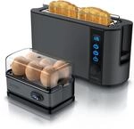 Arendo Fr&uuml;hst&uuml;cks Set in Grau Edelstahl - Langschlitz Toaster und Eierkocher