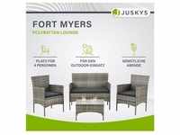 Juskys Polyrattan Gartenmöbel-Set Fort Myers grau-meliert mit Tisch, Sofa, 2 Stühle