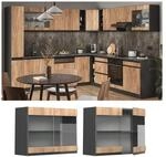 Vicco Glash&auml;ngeschrank K&uuml;chenschrank K&uuml;chenm&ouml;bel R-Line J-Shape Anthrazit Eiche