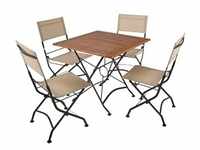 5-tlg. Holz Tischgruppe TRIEST Set Garten Sitzgruppe Outdoor Metall Möbel Tisch