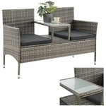 Juskys Polyrattan Gartenbank Monaco grau-meliert - 2-Sitzer Bank mit Tisch & Kissen - Juskys Polyrattan Gartenbank Monaco grau-meliert - 2-Sitzer Bank mit Tisch & Kissen -