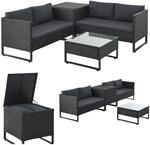 Juskys Polyrattan Lounge Santorini - Outdoor Sitzecke mit Beistelltisch & Auflagenbox