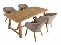 5-tlg. Polyrattan Tischgruppe OAKLAND Garten Sitzgruppe Set Holz Metall Möbel