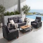 Gartengarnitur MCW-G28, Sitzgruppe Lounge-Set, Akazie Holz halbrundes Rattan