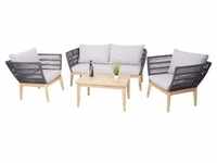 Gartengarnitur MCW-H55, Lounge-Set Sofa Sitzgruppe, Seilgeflecht Rope Holz...