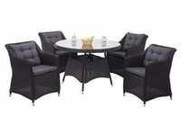 Poly-Rattan Garnitur MCW-F51, Garten-/Lounge-Set Sitzgruppe Tisch+4xStuhl,...