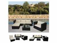 Poly-Rattan-Garnitur Busto, Gartengarnitur Sitzgruppe Sofa Lounge-Set ~ schwarz,